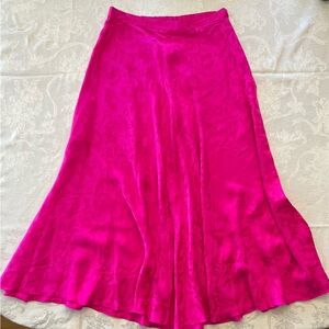 Vintage Fuchsia Pink 100% Silk Maxi Skirt Jacquard Flower Print